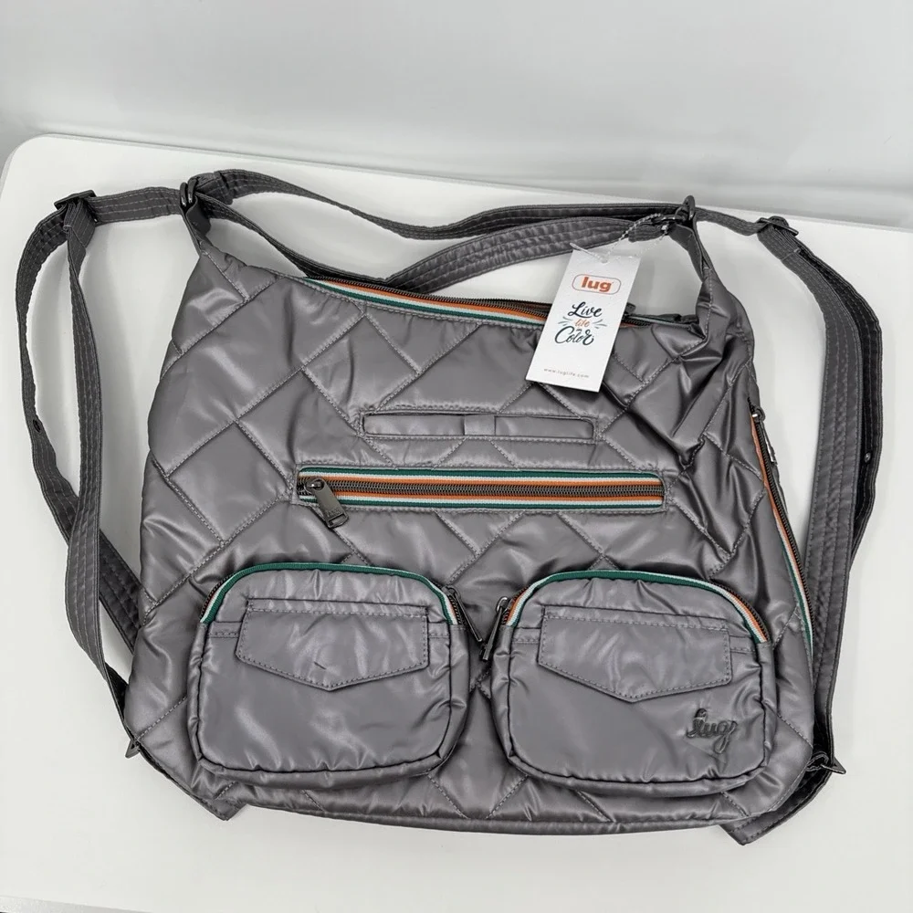 Lug Zipliner 2 Hobo Convertible Backpack Bag purse Tote Metal Pearl NEW